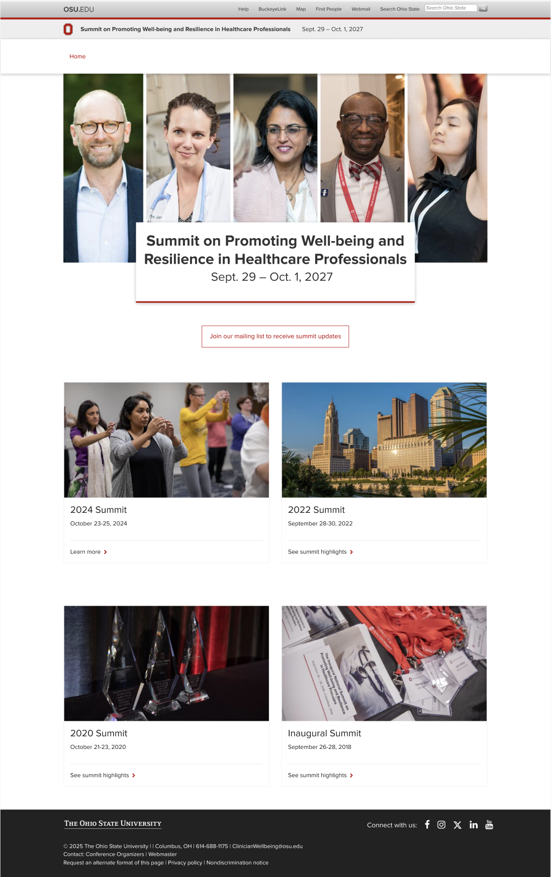 Original Clinician Well-Being Summit website, first page